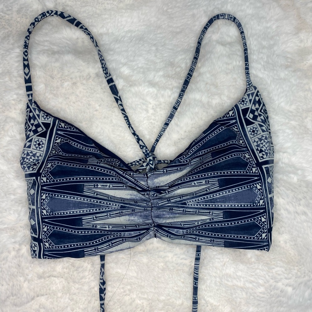 Convert able blue and white bathing suit top.